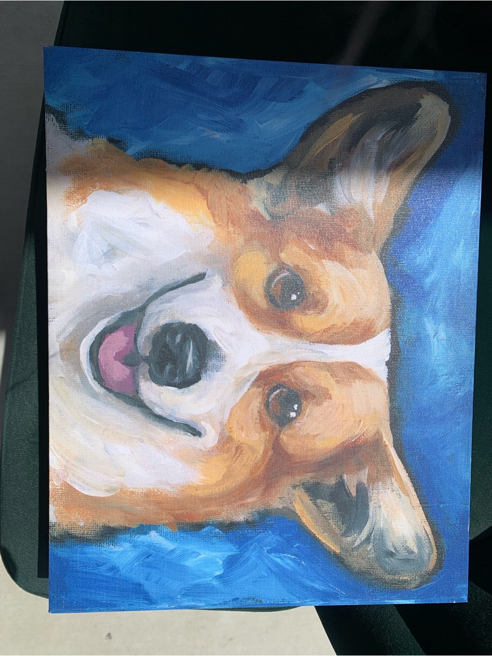Blue and Brown Corgi Painting by Lindsey Barckolz